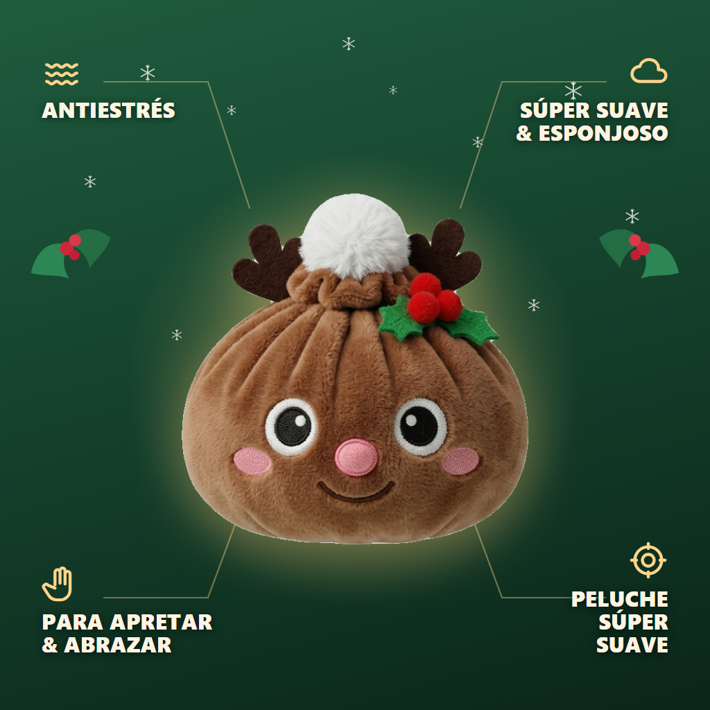 Dumpling Squishy Reno de Navidad — antiestrés, ultra blando, efecto slow-rise