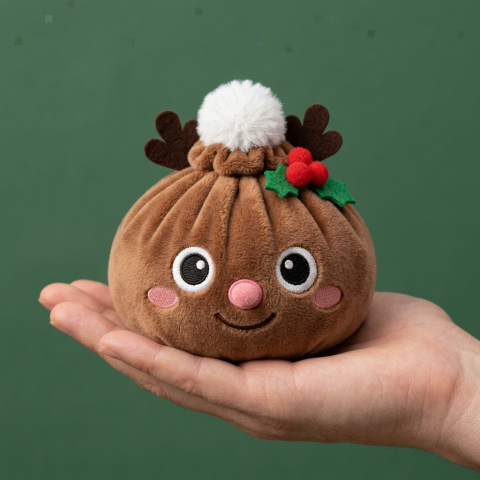 Dumpling Squishy Reno de Navidad en la mano, tamaño real