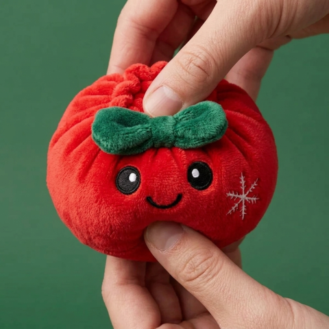 Squishy Dumpling Lazo Navideño Rojo — efecto slow-rise, la espuma recupera su forma