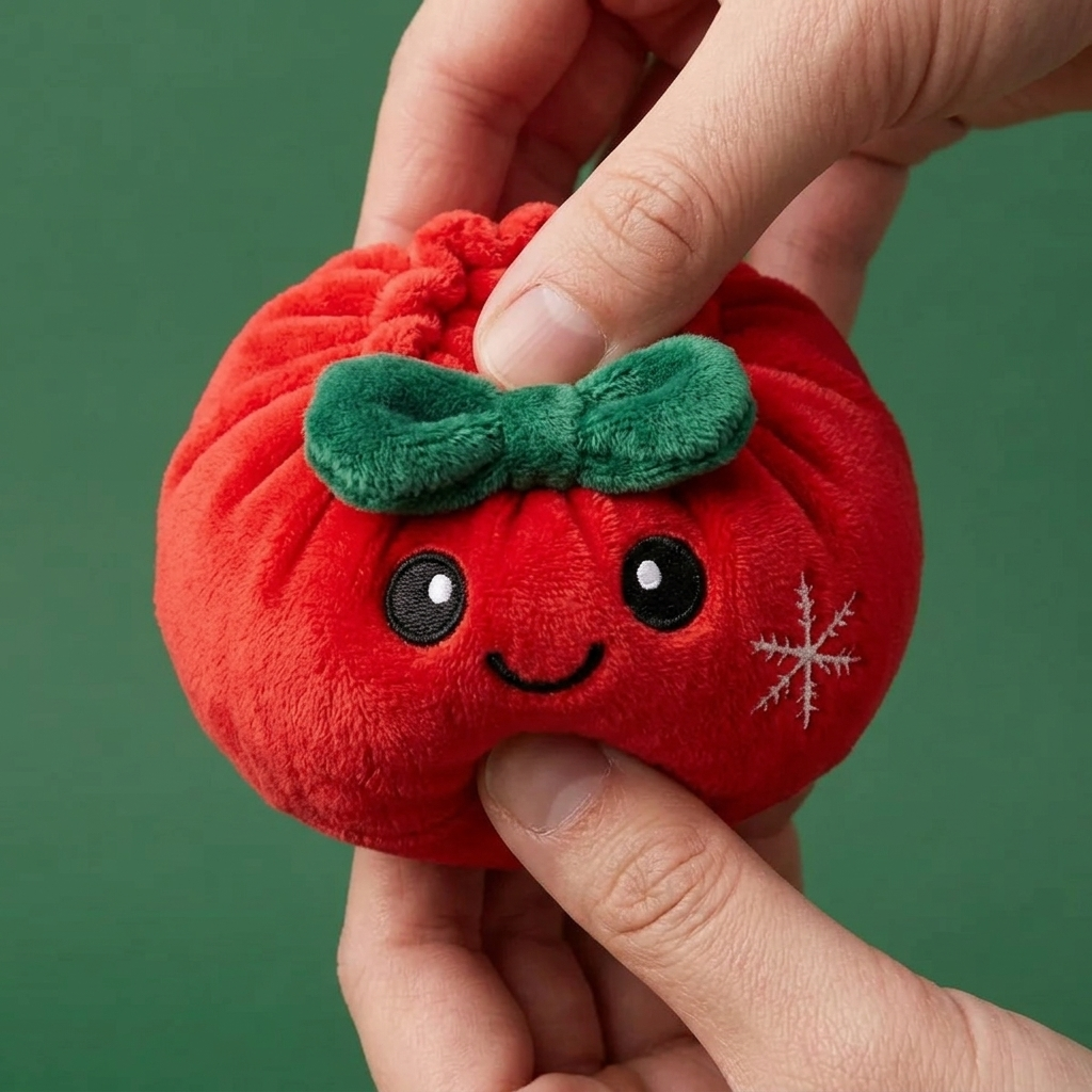 Squishy Dumpling Lazo Navideño Rojo — efecto slow-rise, la espuma recupera su forma