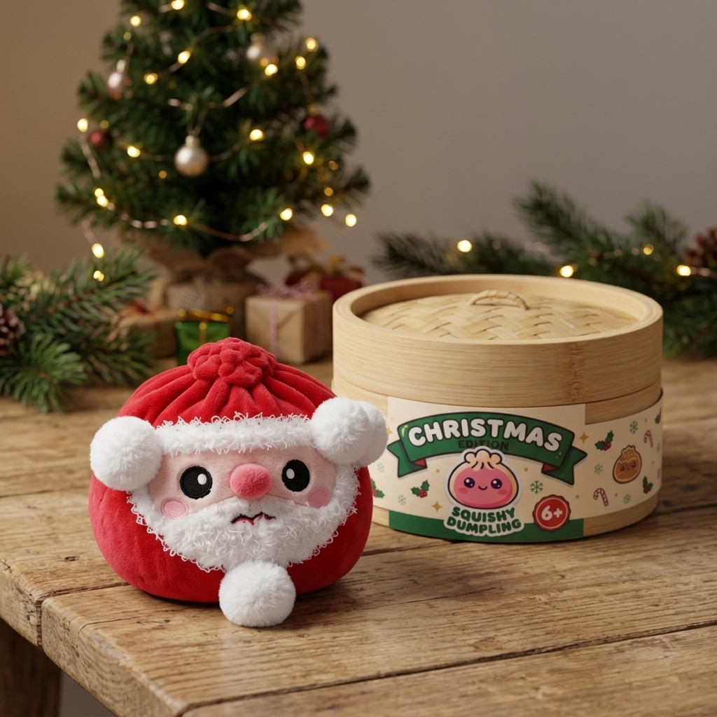Squishy Dumpling Santa Claus en un ambiente de escritorio