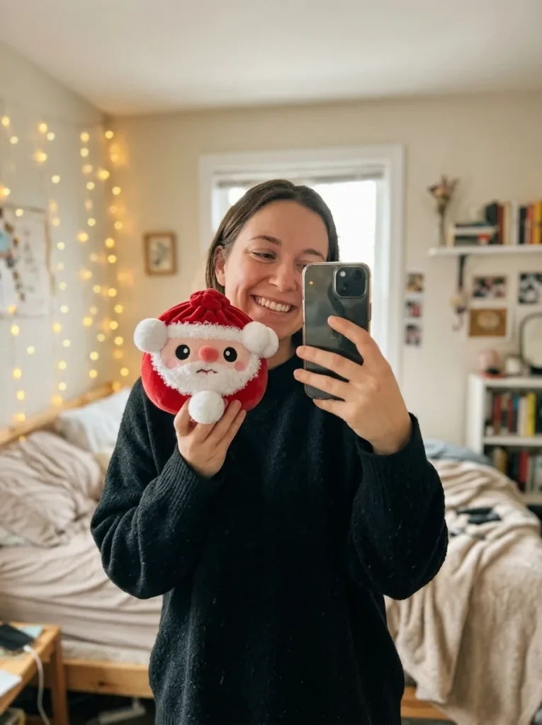 Squishy Dumpling Santa Claus cerca de la cara