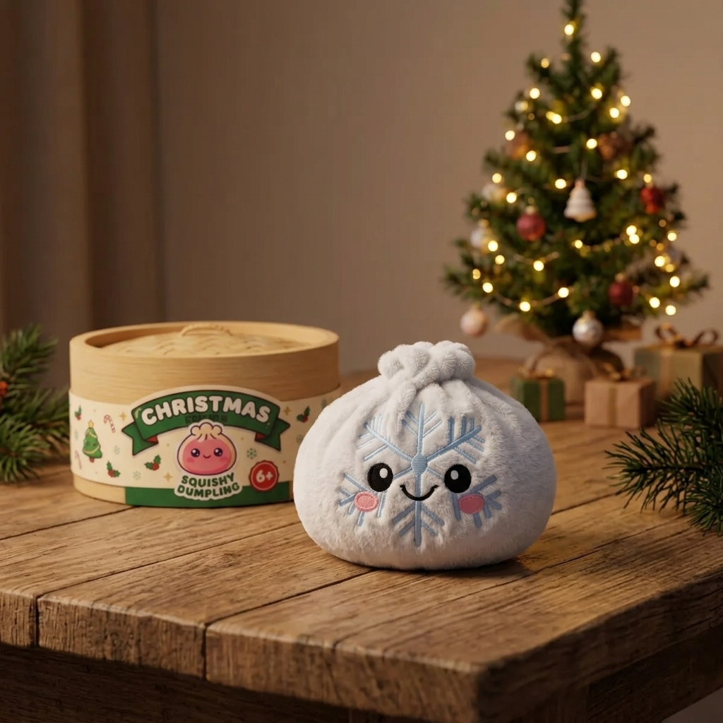 Snowflake Dumpling Squishy Invierno en un ambiente de escritorio