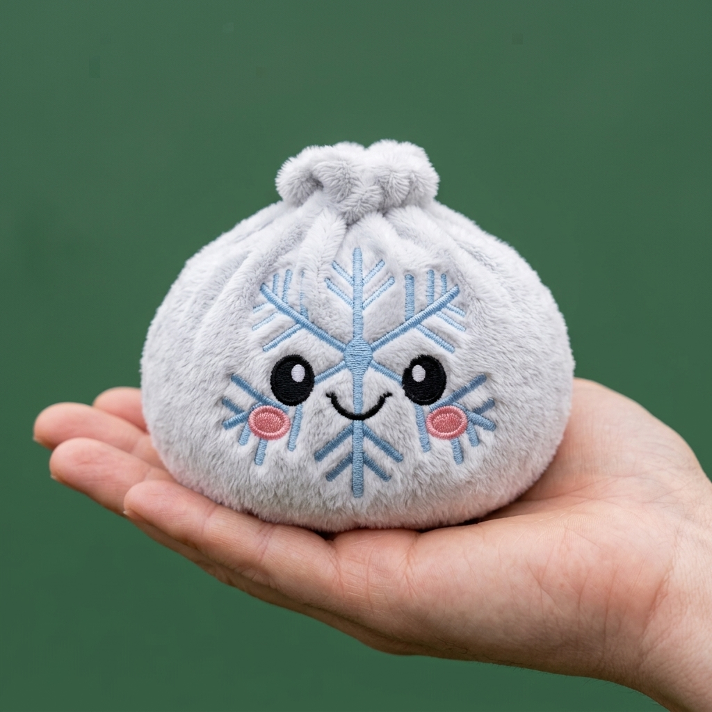Snowflake Dumpling Squishy Invierno en la mano, tamaño real