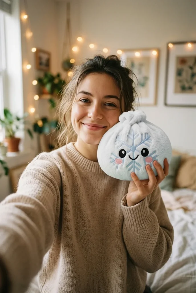 Snowflake Dumpling Squishy Invierno cerca de la cara