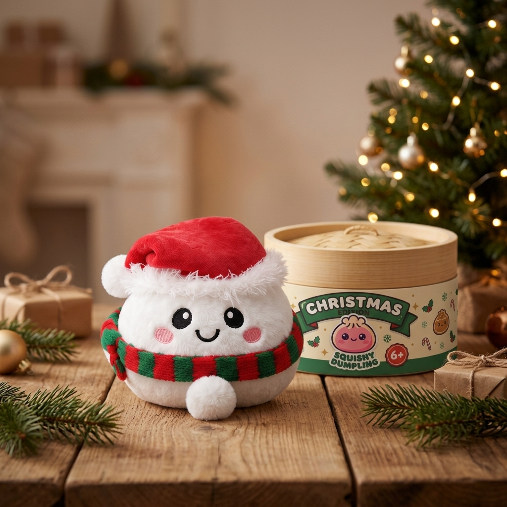Squishy Dumpling Muñeco de Nieve Peluche en un ambiente de escritorio
