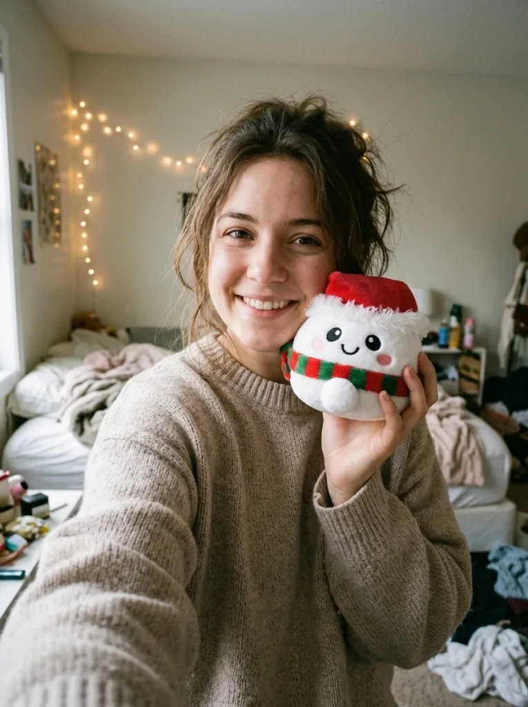 Squishy Dumpling Muñeco de Nieve Peluche cerca de la cara