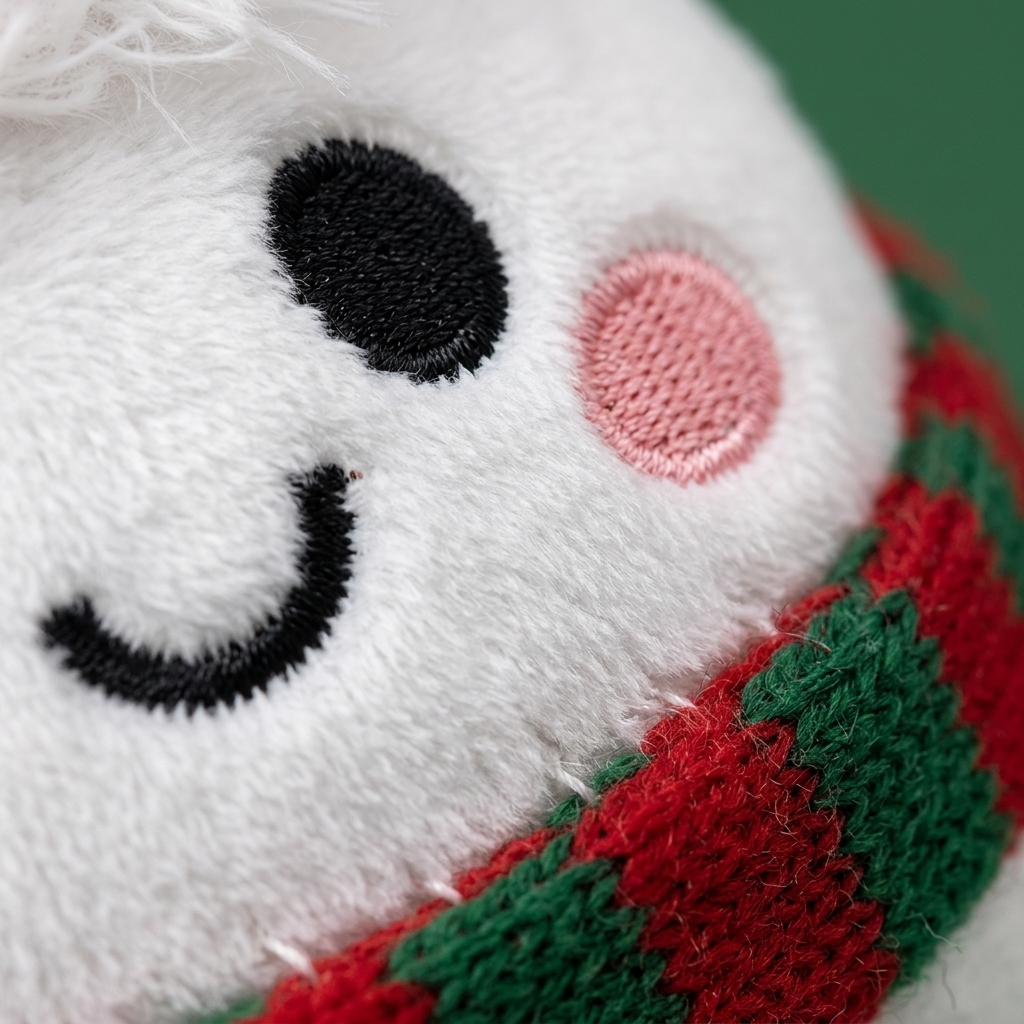 Squishy Dumpling Muñeco de Nieve Peluche — primer plano macro de la textura