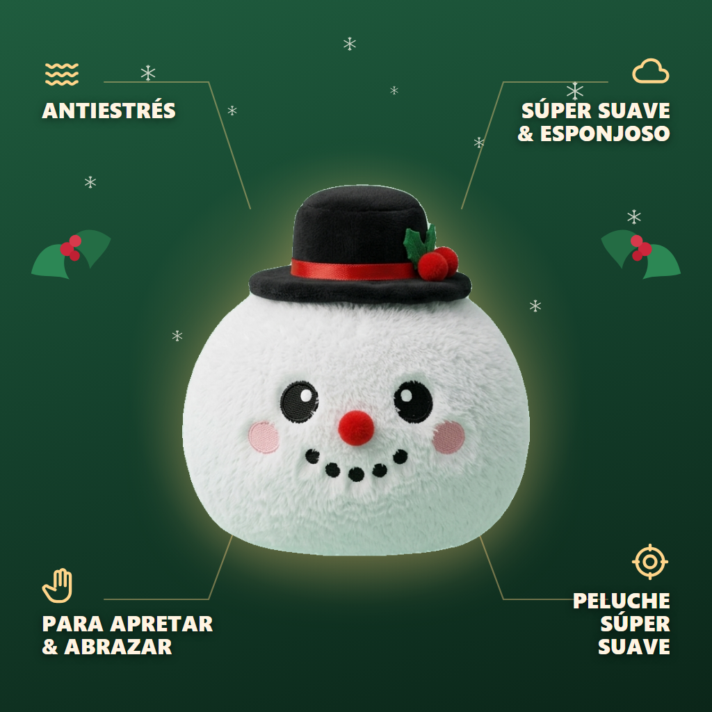 Dumpling Squishy Muñeco de Nieve con Sombrero de Copa — antiestrés, ultra blando, efecto slow-rise