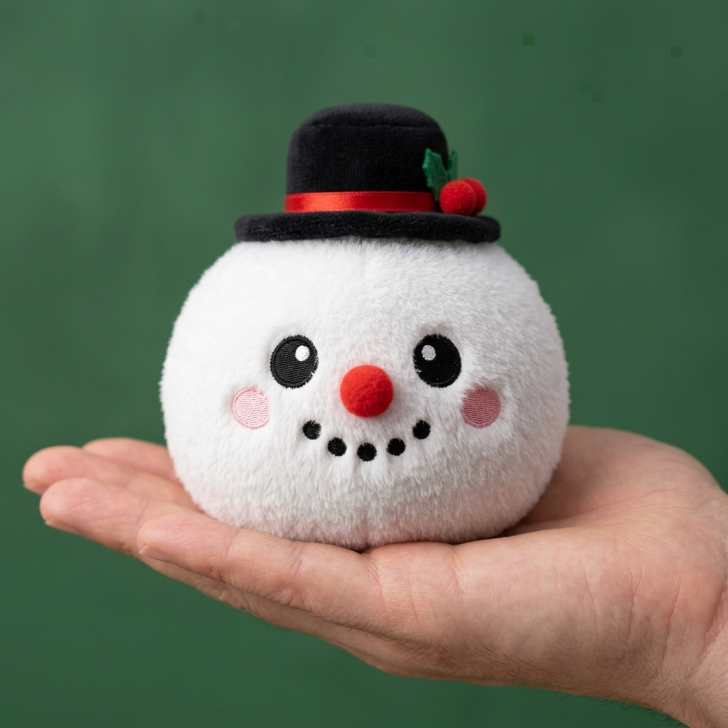 Dumpling Squishy Muñeco de Nieve con Sombrero de Copa en la mano, tamaño real