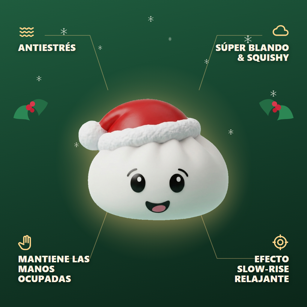 Squishy Dumpling Gorro de Navidad Blanco — antiestrés, ultra blando, efecto slow-rise