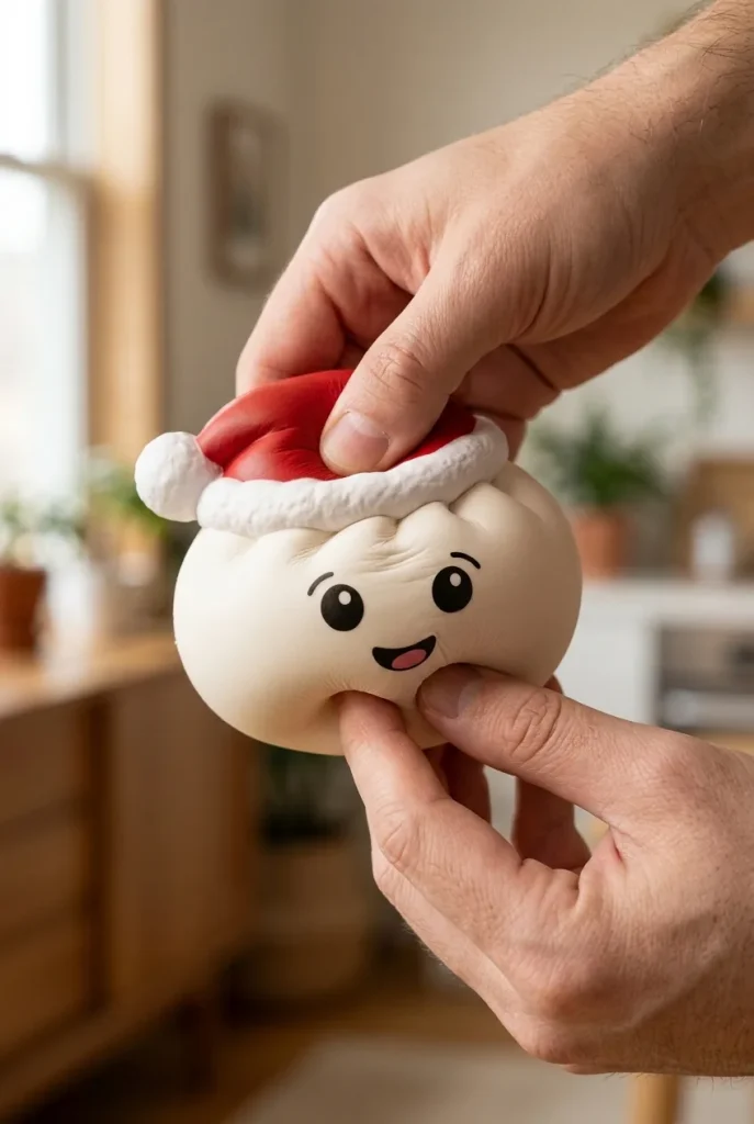 Squishy Dumpling Gorro de Navidad Blanco apretado entre los dedos