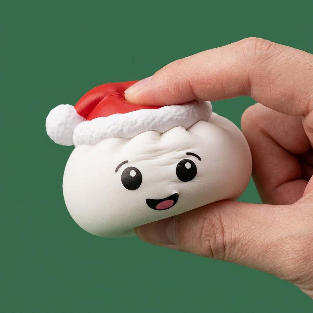 Squishy Dumpling Gorro de Navidad Blanco apretado, material squishy