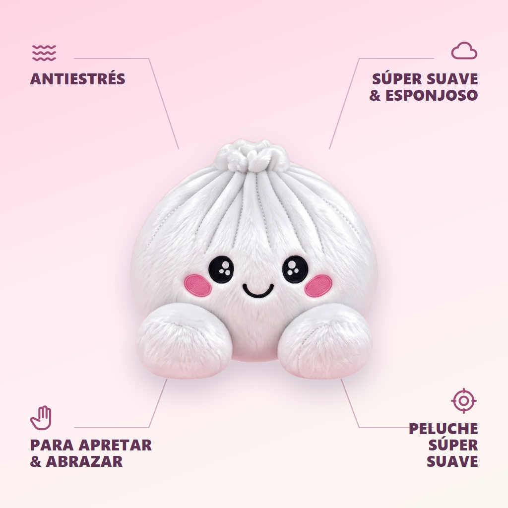 Squishy Dumpling Peluche Blanco Clásico — antiestrés, ultra blando, efecto slow-rise