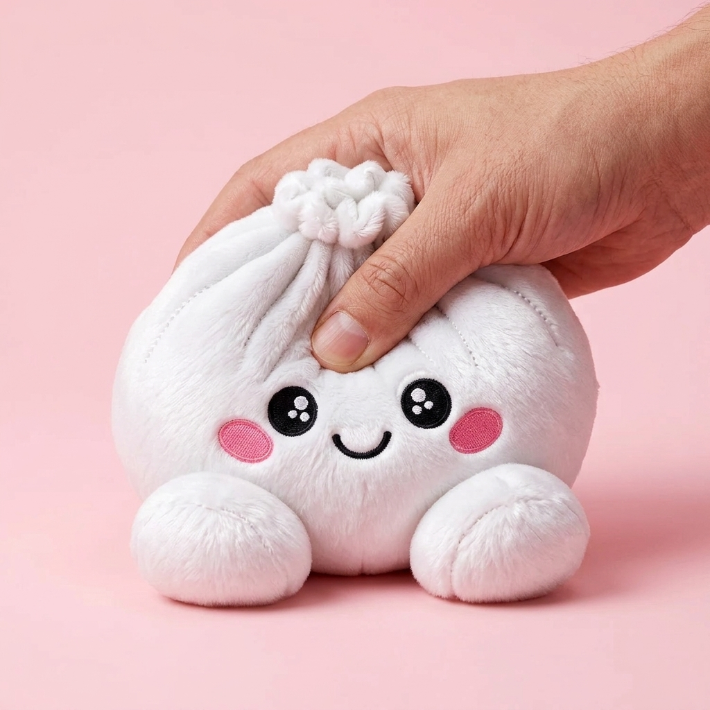 Squishy Dumpling Peluche Blanco Clásico — efecto slow-rise, la espuma recupera su forma