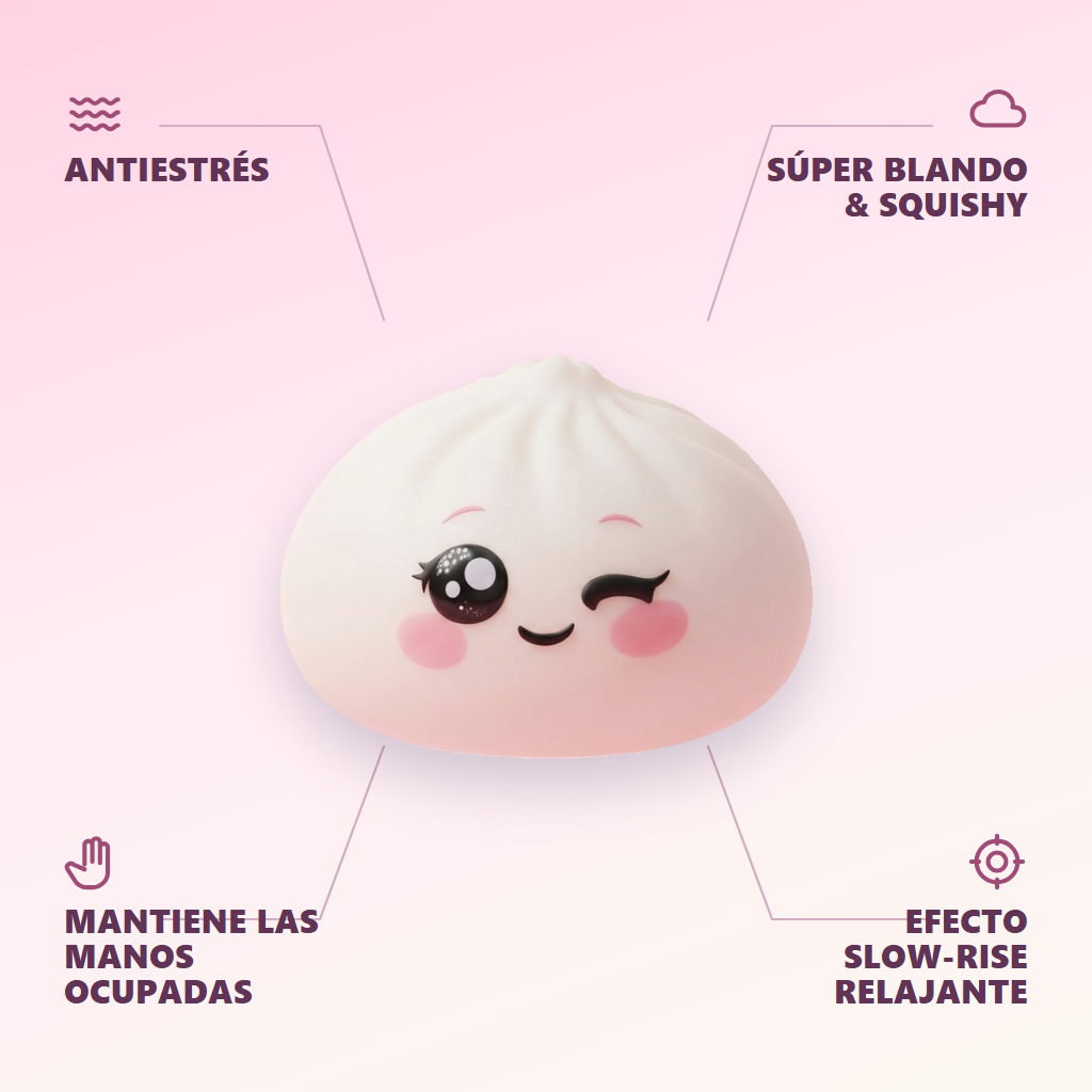 Dumpling Squishy Blanco Guiño — antiestrés, ultra blando, efecto slow-rise