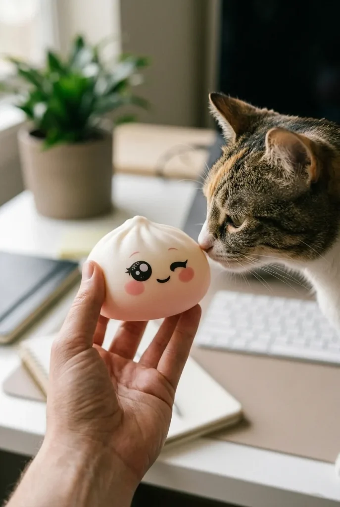 Dumpling Squishy Blanco Guiño y un animal