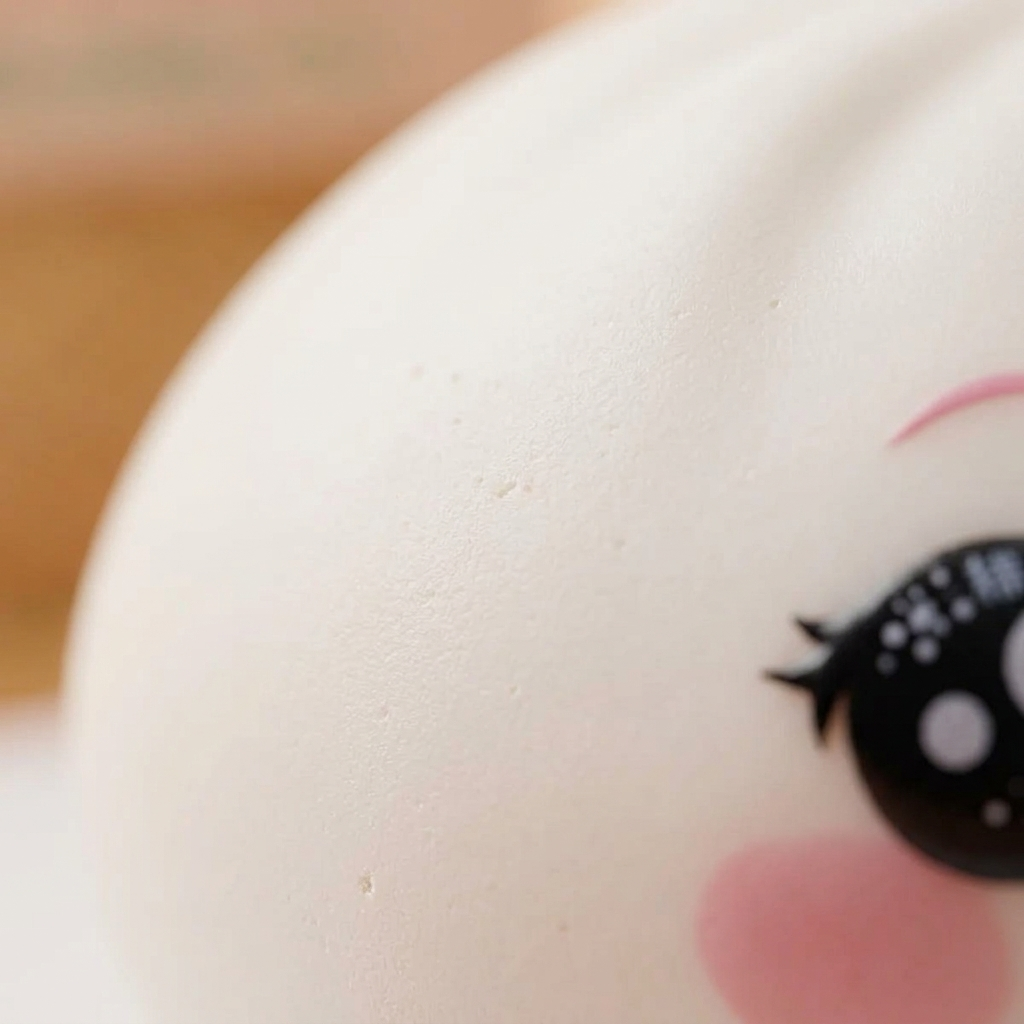 Dumpling Squishy Blanco Guiño — primer plano macro de la textura